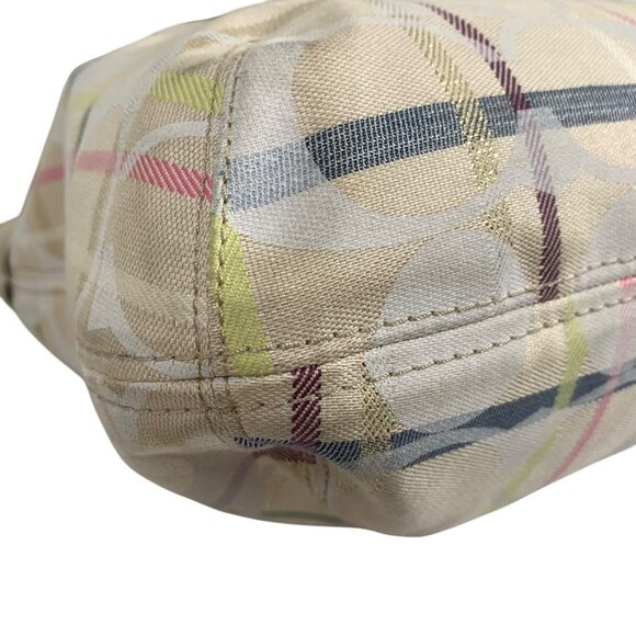 COACH Poppy Signature Ivory Gold Tattersall Sequined Glam Tote Purse 19867 - Picture 7 of 16